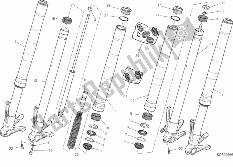 All parts for the Front Fork of the Ducati Hypermotard 939 2016